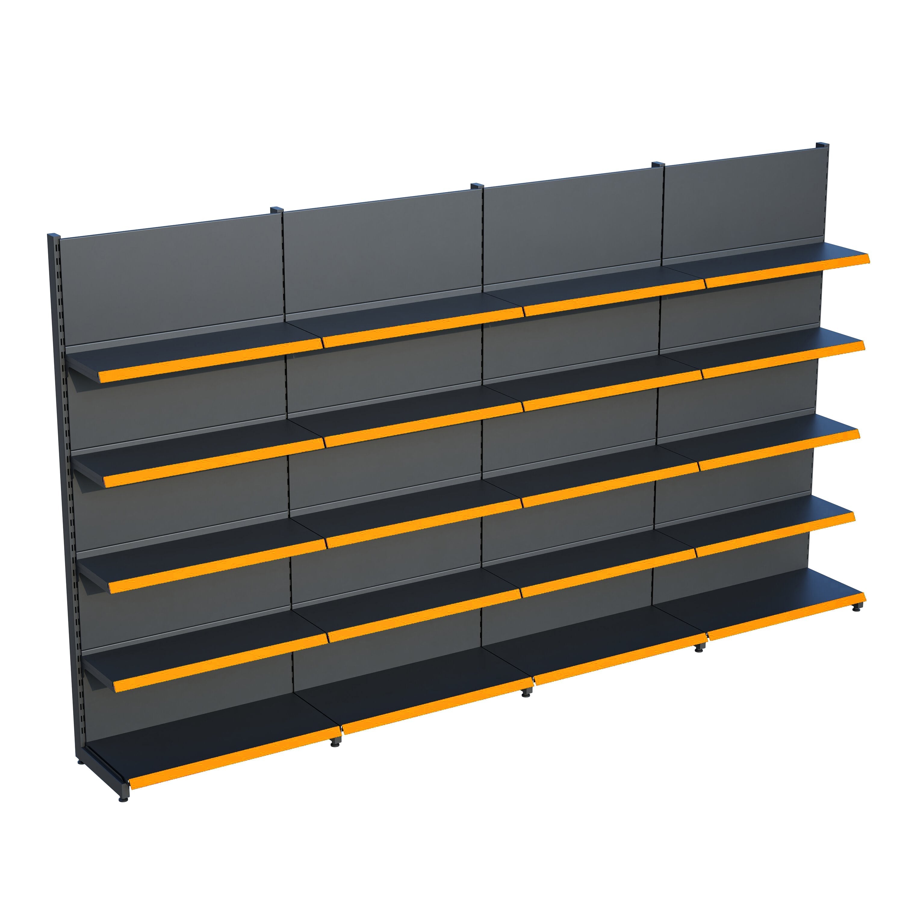 Antrasit Market Petshop Kırtasiye Rafı Duvar Ünitesi D30CMxG240CMxH220CM Antrasit Market Raf Sistemi