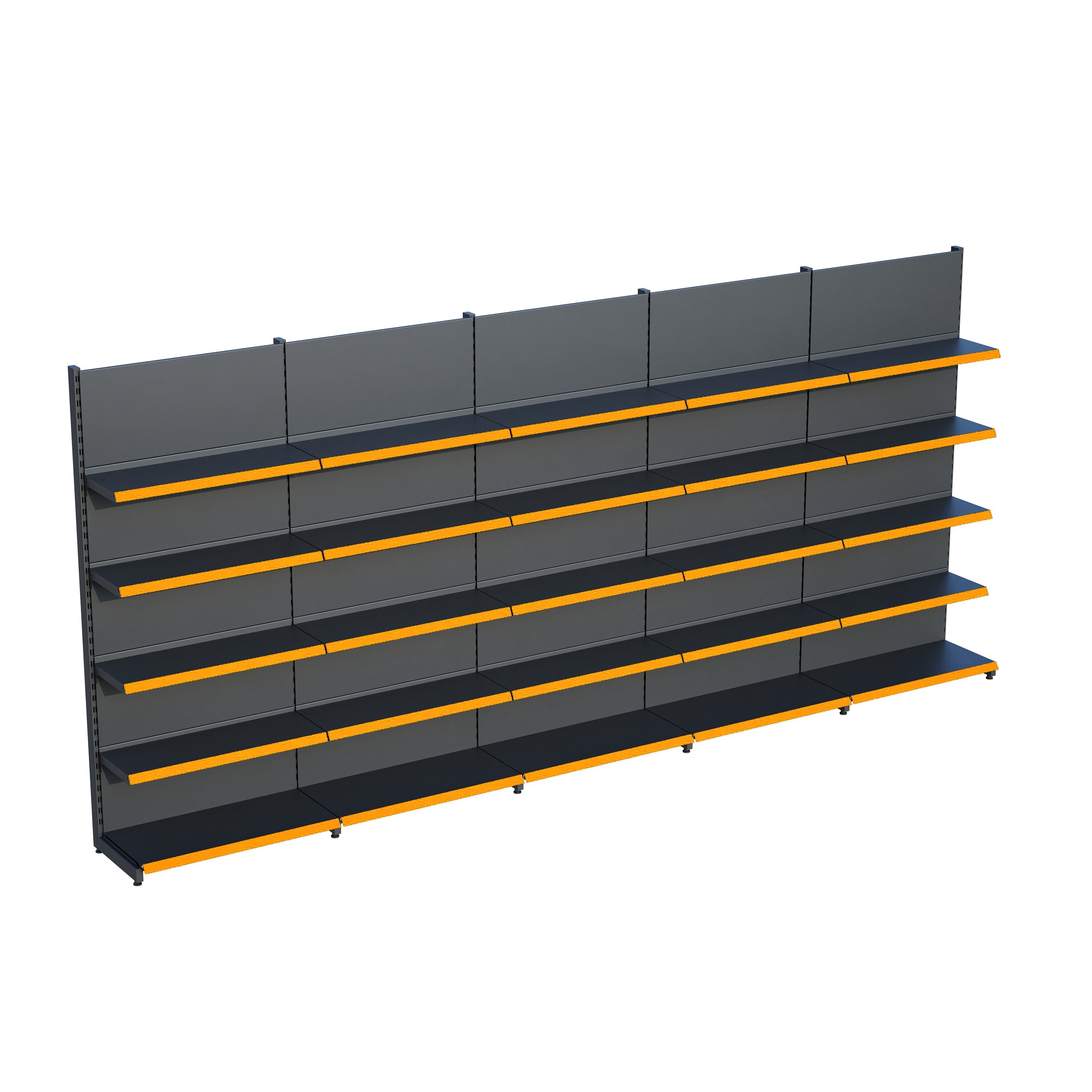 Antrasit Market Petshop Kırtasiye Rafı Duvar Ünitesi D30CMxG300CMxH220CM Antrasit Market Raf Sistemi