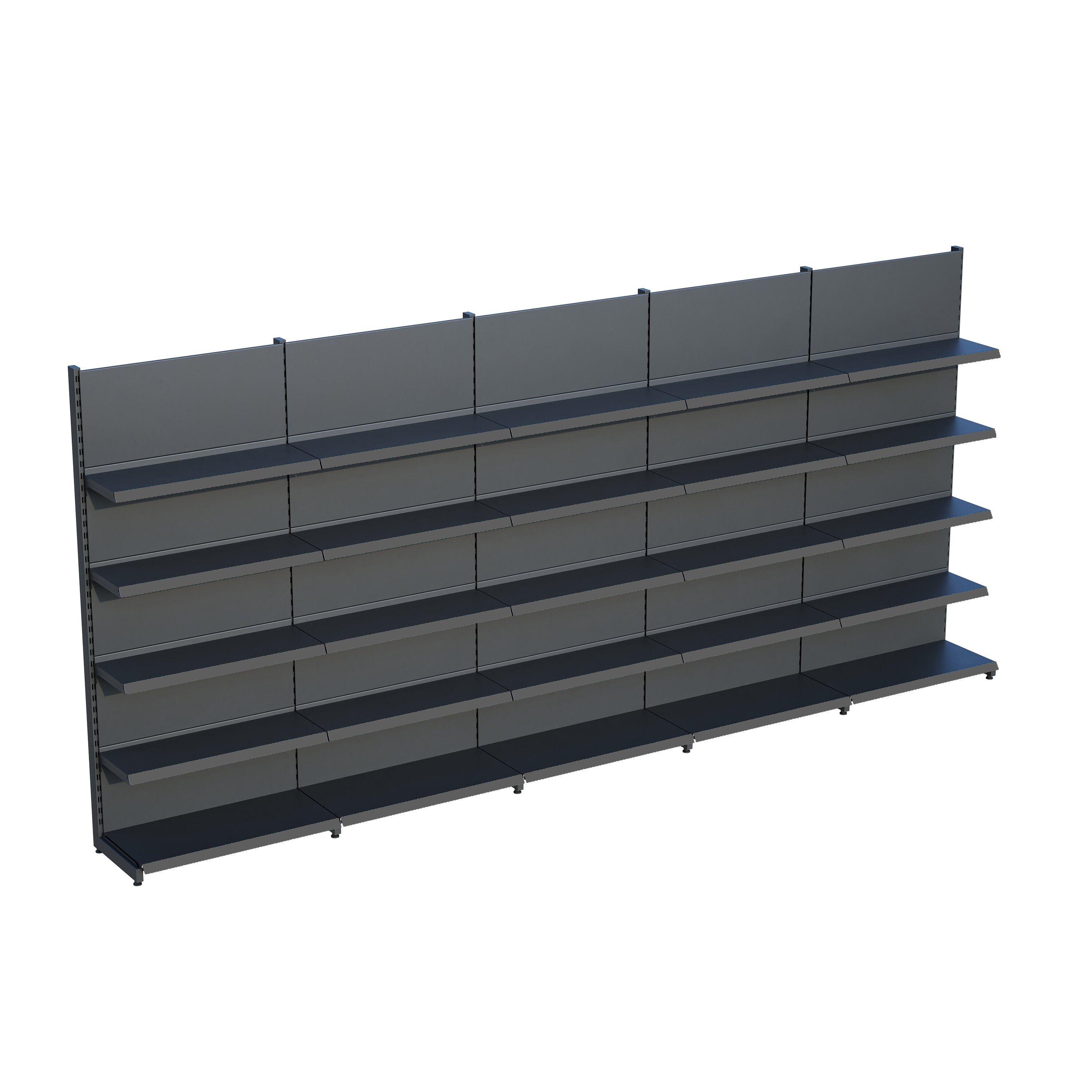 Antrasit Market Petshop Kırtasiye Rafı Duvar Ünitesi D30CMxG350CMxH220CM Antrasit Market Raf Sistemi