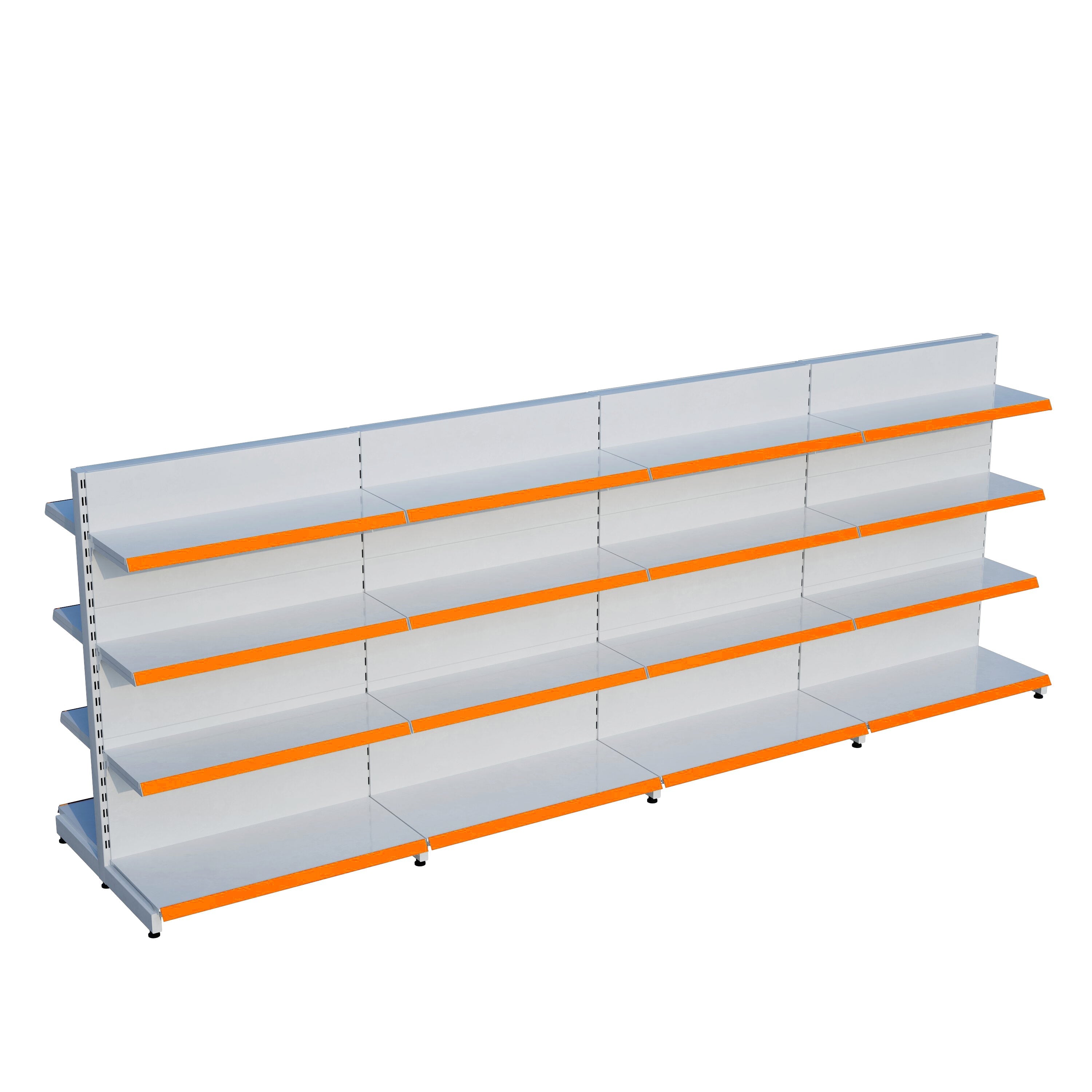 Beyaz Çift Yönlü Orta Reyon Market RafıD30CMxG320CMxH140CM