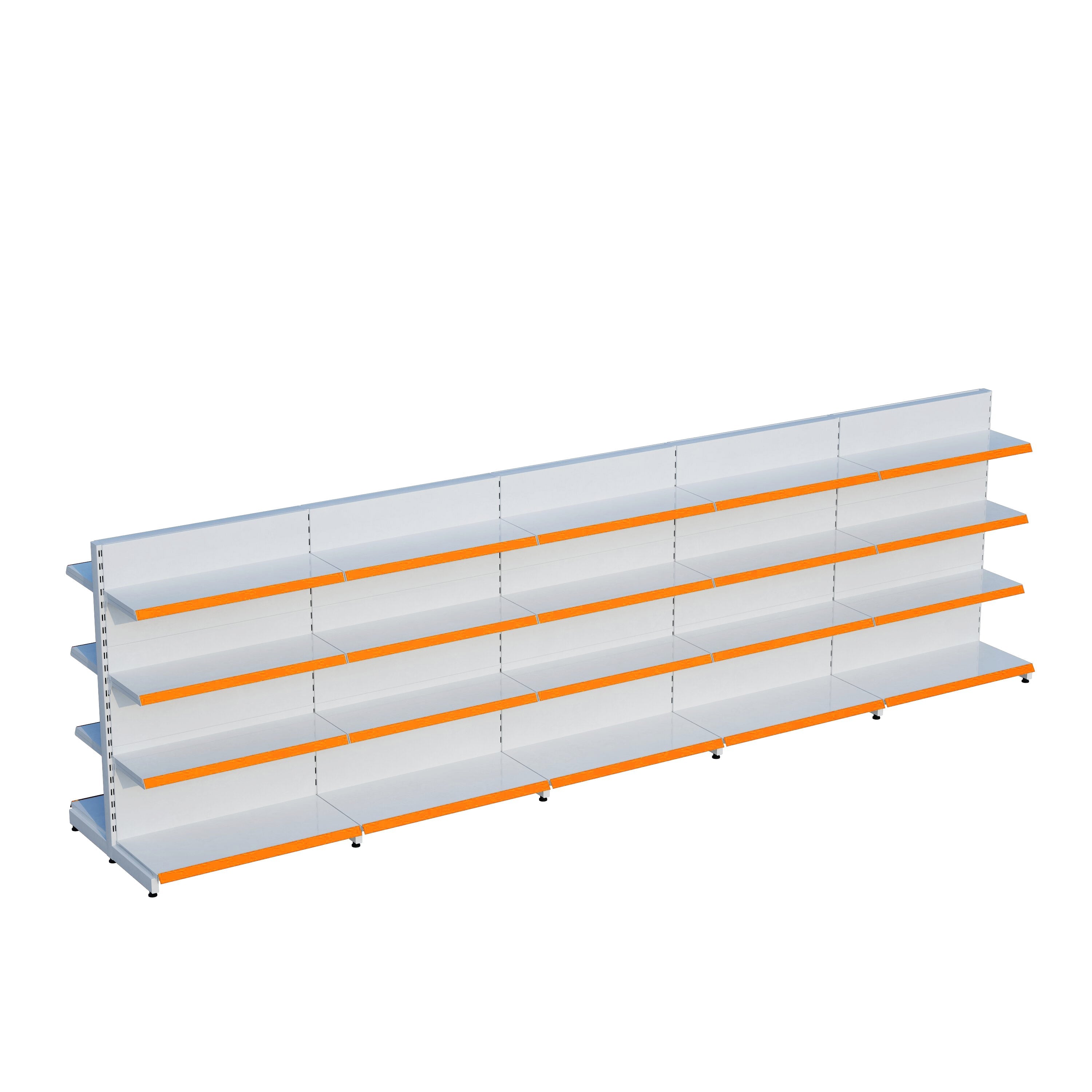 Beyaz Çift Yönlü Orta Reyon Market RafıD30CMxG400CMxH140CM