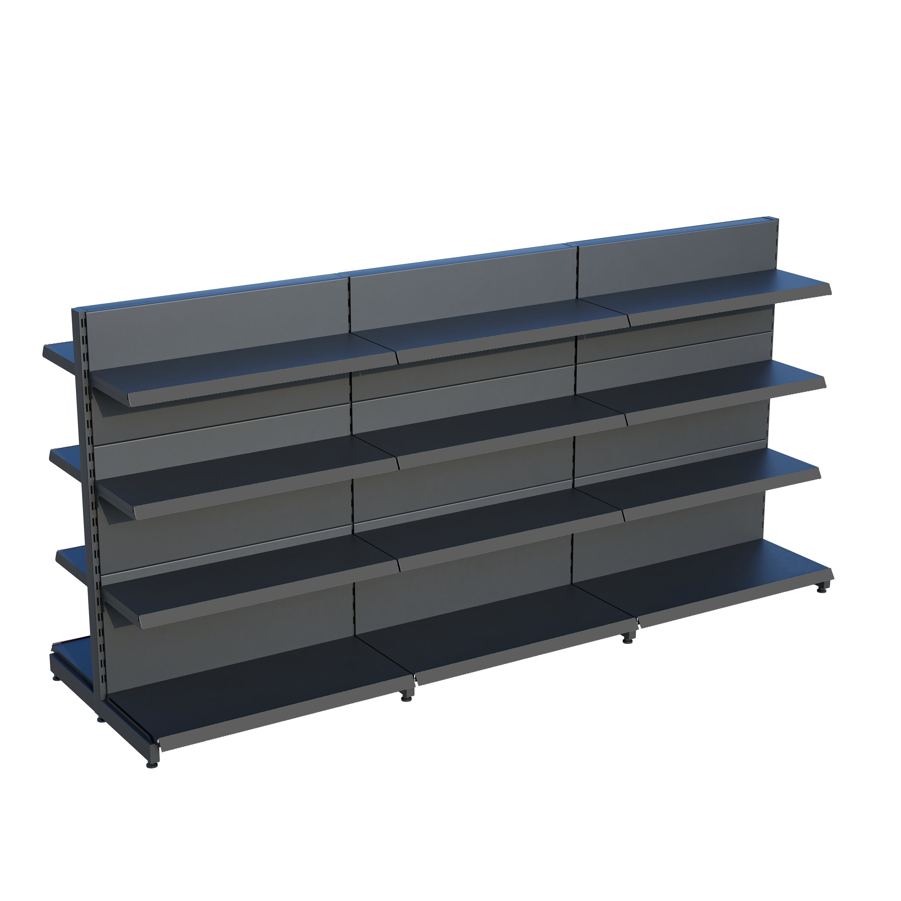 Antrasit Çift Yönlü Orta Reyon Market RafıD30CMxG180CMxH140CM