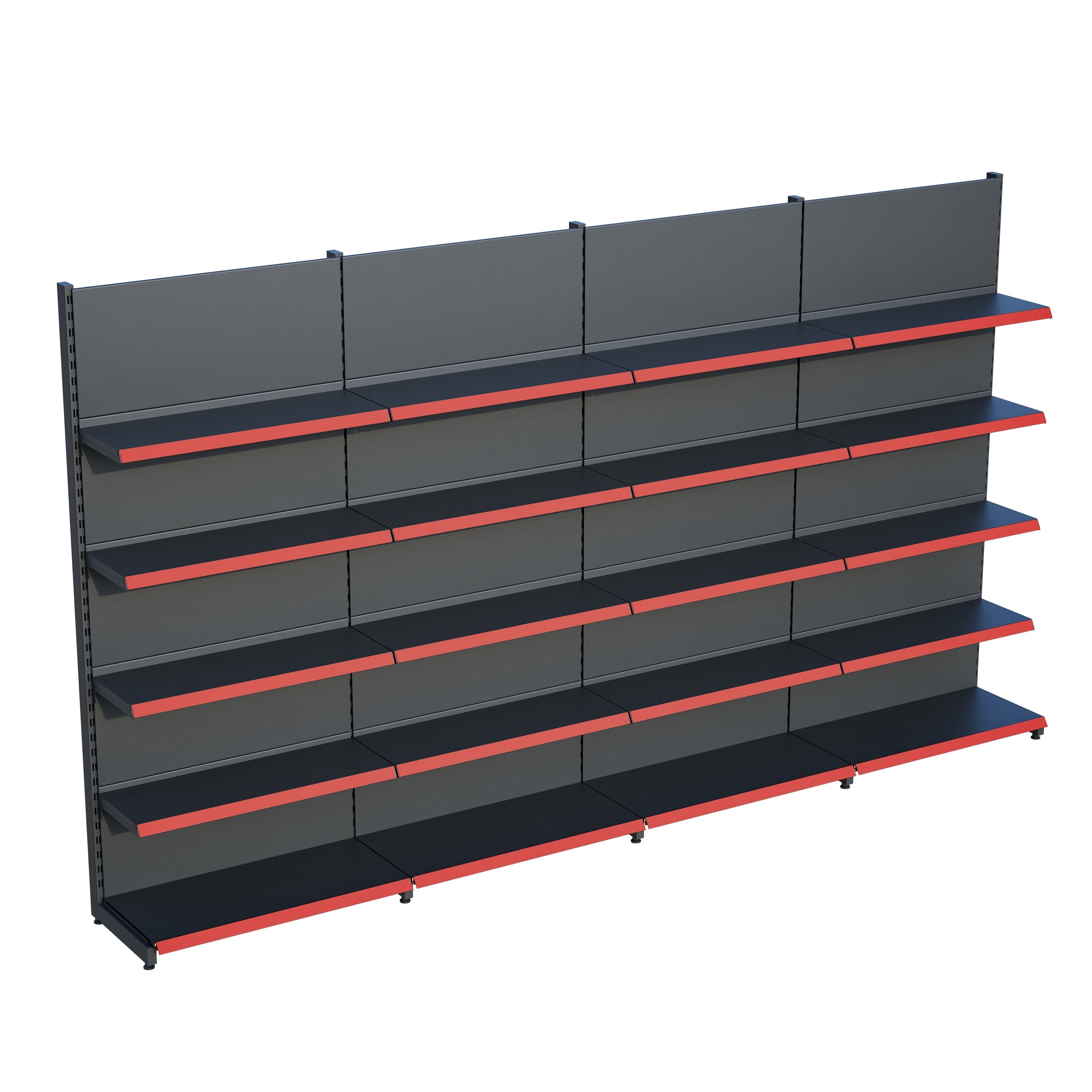 Antrasit Market Petshop Kırtasiye Rafı Duvar Ünitesi D30CMxG320CMxH220CM Antrasit Market Raf Sistemi