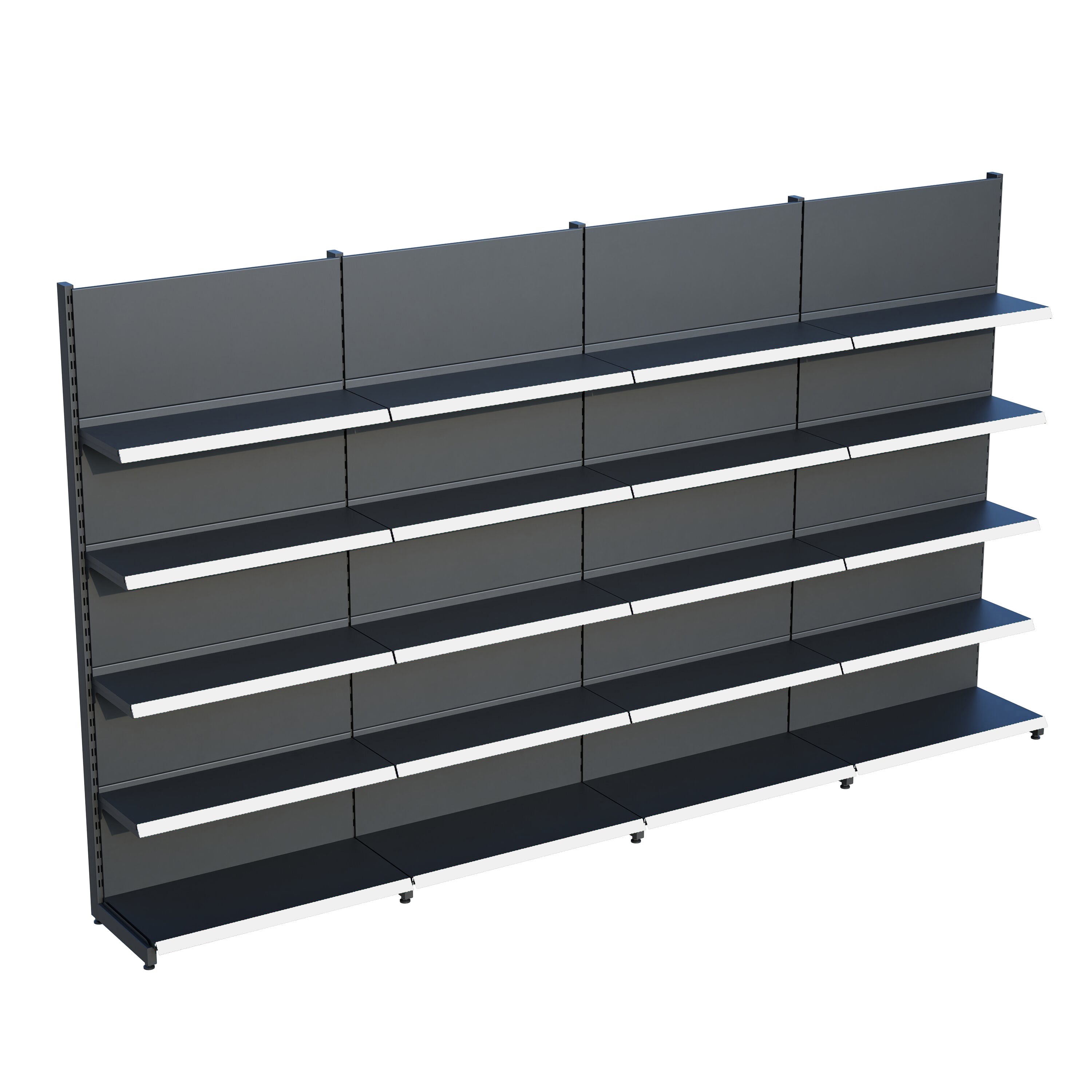 Antrasit Market Petshop Kırtasiye Rafı Duvar Ünitesi D30CMxG320CMxH220CM Antrasit Market Raf Sistemi