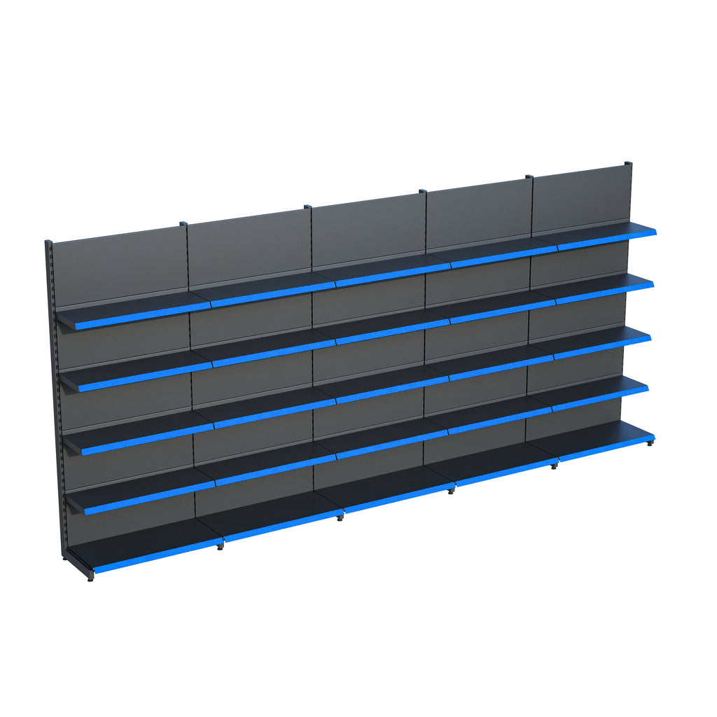 Antrasit Market Petshop Kırtasiye Rafı Duvar Ünitesi D30CMxG350CMxH220CM Antrasit Market Raf Sistemi