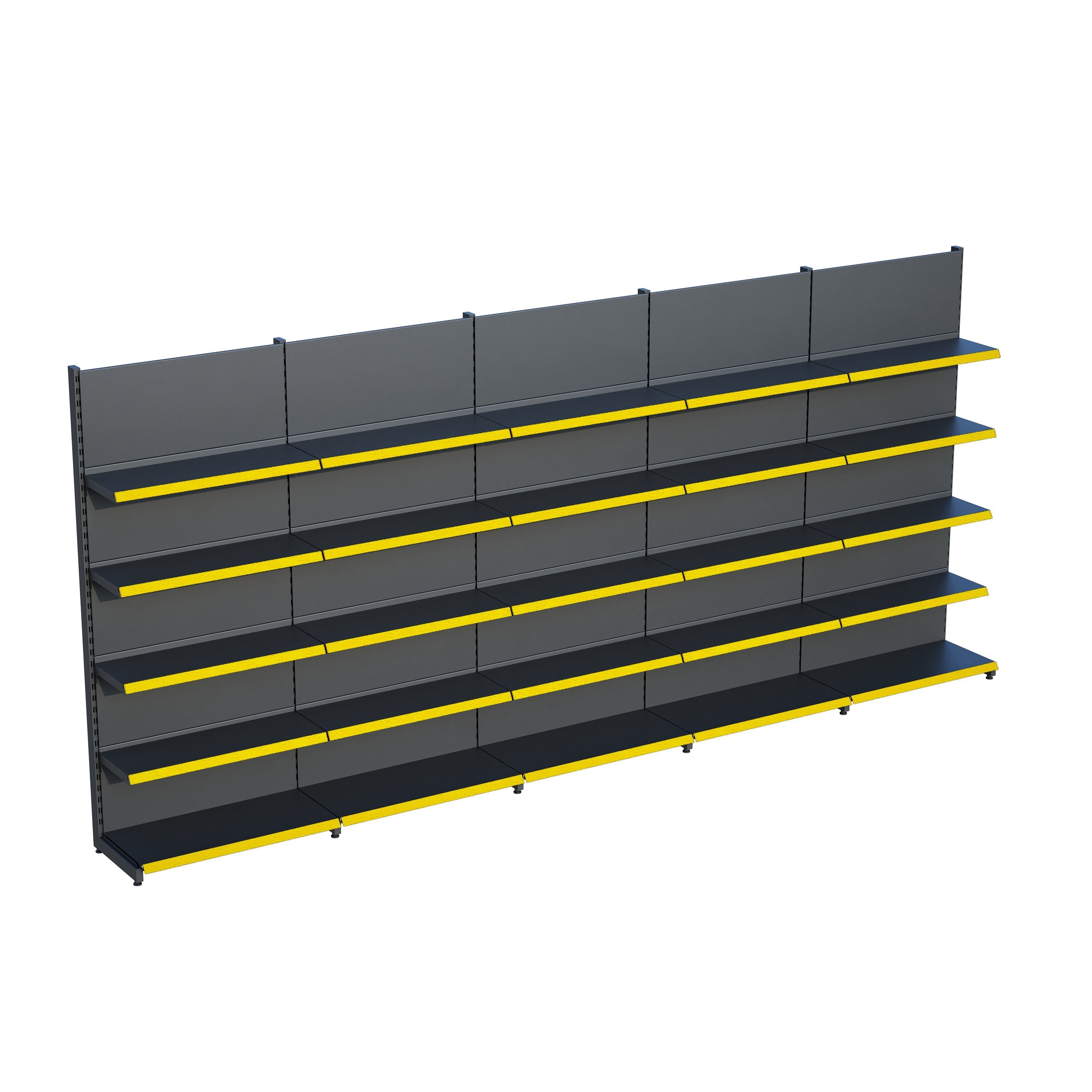 Antrasit Market Petshop Kırtasiye Rafı Duvar Ünitesi D30CMxG500CMxH220CM Antrasit Market Raf Sistemi