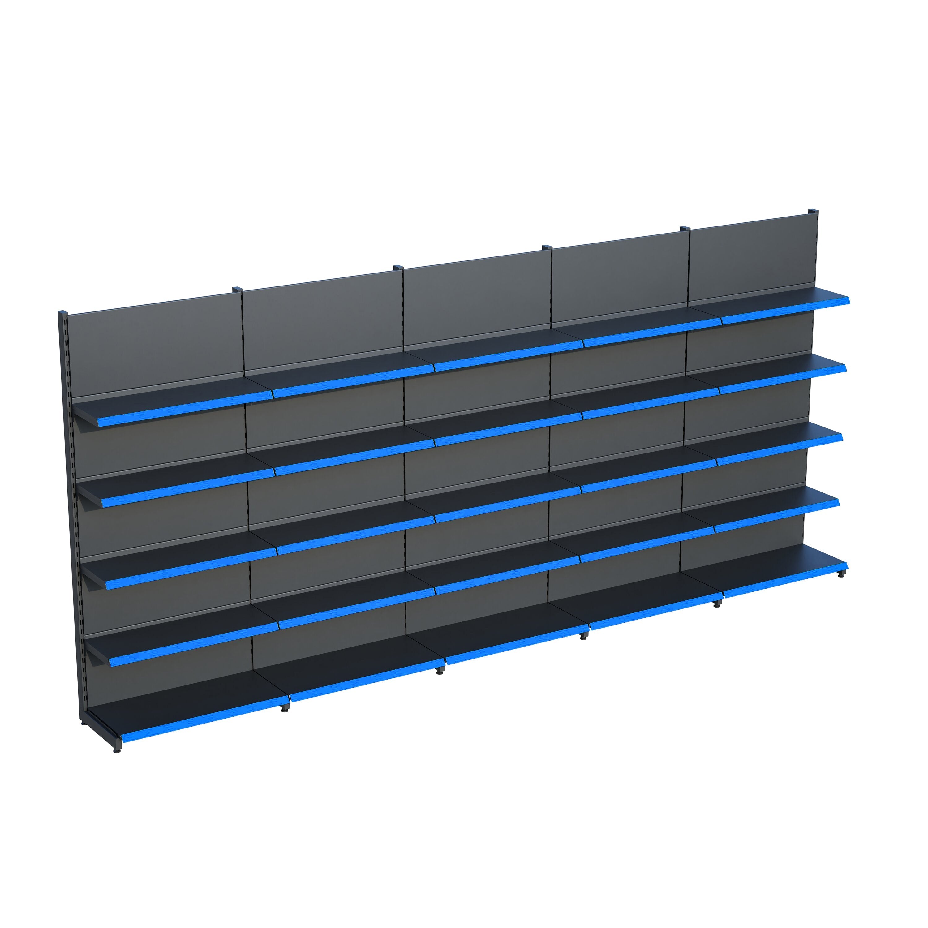 Antrasit Market Petshop Kırtasiye Rafı Duvar Ünitesi D30CMxG500CMxH220CM Antrasit Market Raf Sistemi