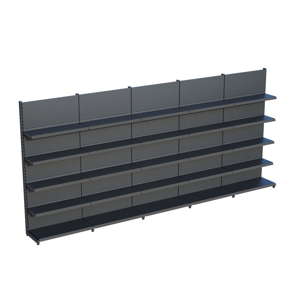 Antrasit Market Petshop Kırtasiye Rafı Duvar Ünitesi D30CMxG500CMxH220CM Antrasit Market Raf Sistemi