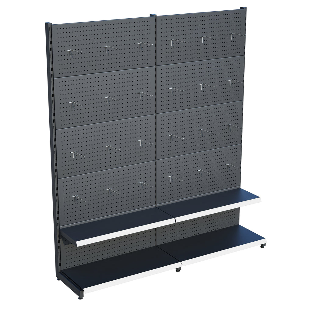 Antrasit Market Petshop Kırtasiye Rafı Hırdavat Rafı D30CMxG160CMxH220CM Antrasit Delikli Pano + Kancalı Raf