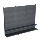 Antrasit Market Petshop Kırtasiye Rafı Hırdavat Rafı D30CMxG240CMxH220CM Antrasit Delikli Pano + Kancalı Raf