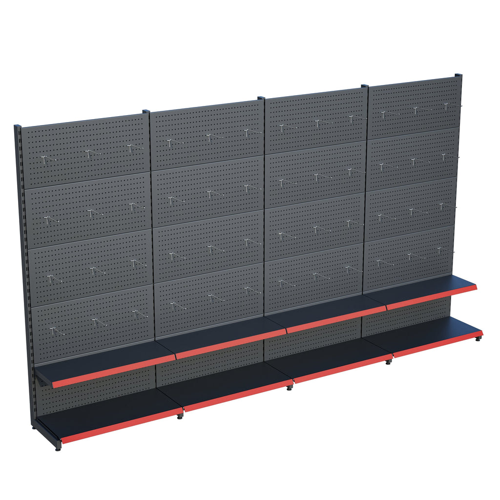 Antrasit Market Petshop Kırtasiye Rafı Hırdavat Rafı D30CMxG240CMxH220CM Antrasit Delikli Pano + Kancalı Raf