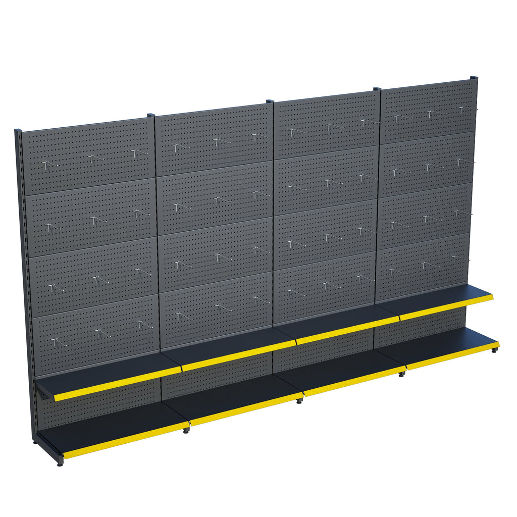 Antrasit Market Petshop Kırtasiye Rafı Hırdavat Rafı D30CMxG280CMxH220CM Antrasit Delikli Pano + Kancalı Raf