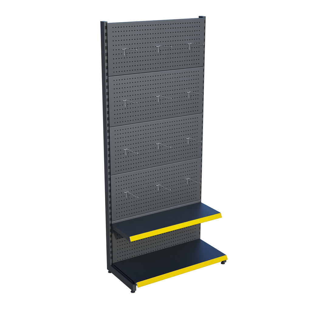 Antrasit Market Petshop Kırtasiye Rafı Hırdavat Rafı D30CMxG60CMxH220CM Antrasit Delikli Pano + Kancalı Raf