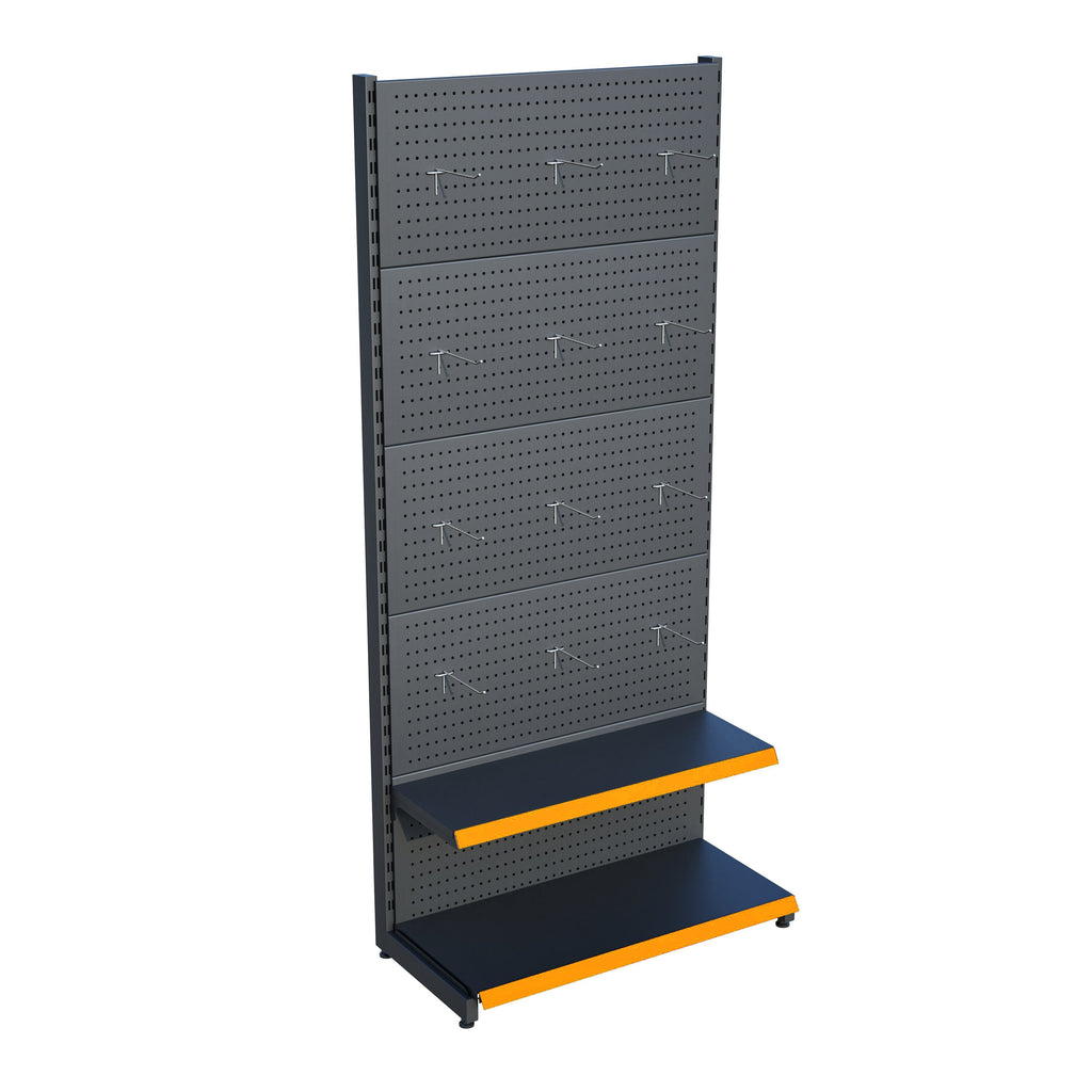 Antrasit Market Petshop Kırtasiye Rafı Hırdavat Rafı D30CMxG70CMxH220CM Antrasit Delikli Pano + Kancalı Raf