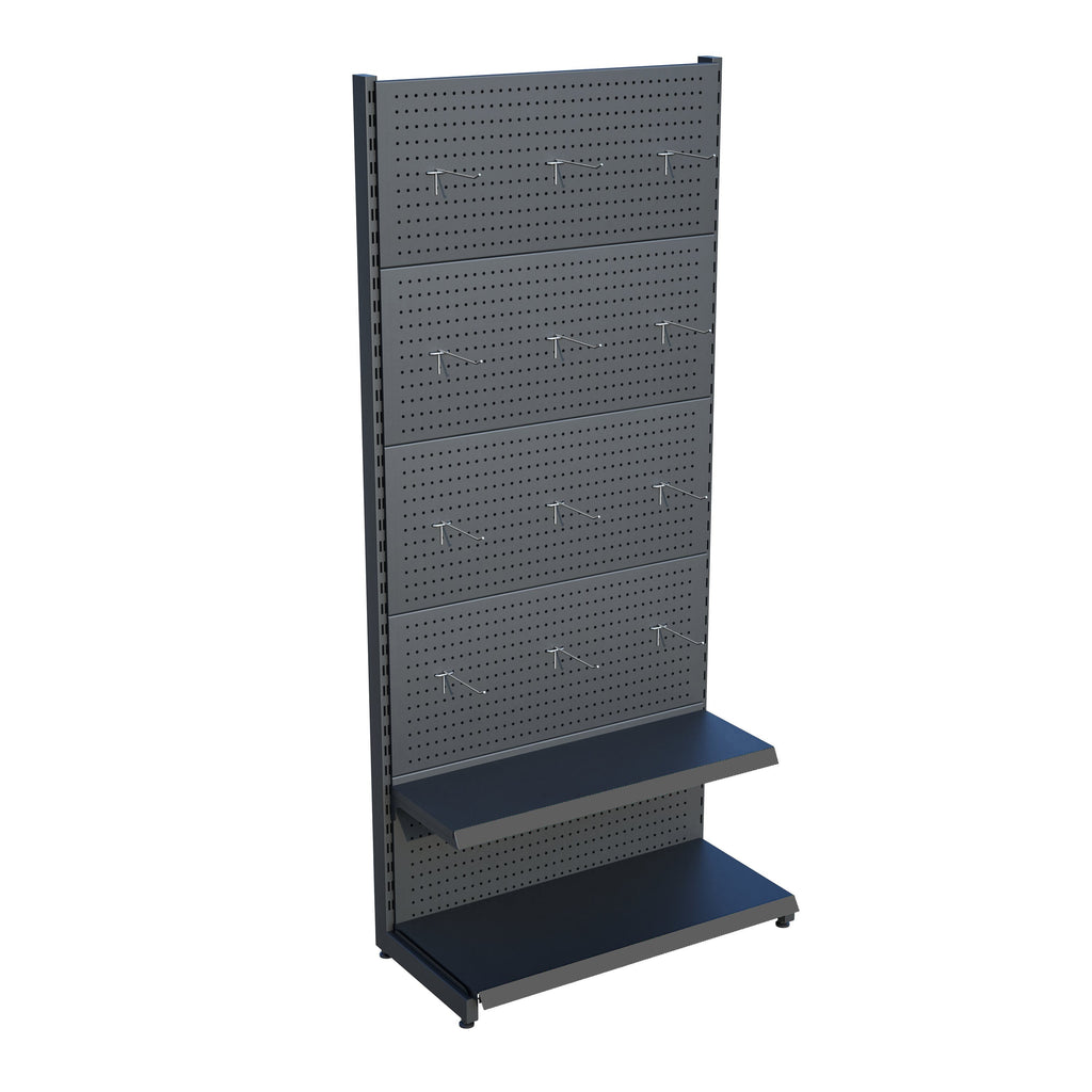 Antrasit Market Petshop Kırtasiye Rafı Hırdavat Rafı D30CMxG70CMxH220CM Antrasit Delikli Pano + Kancalı Raf