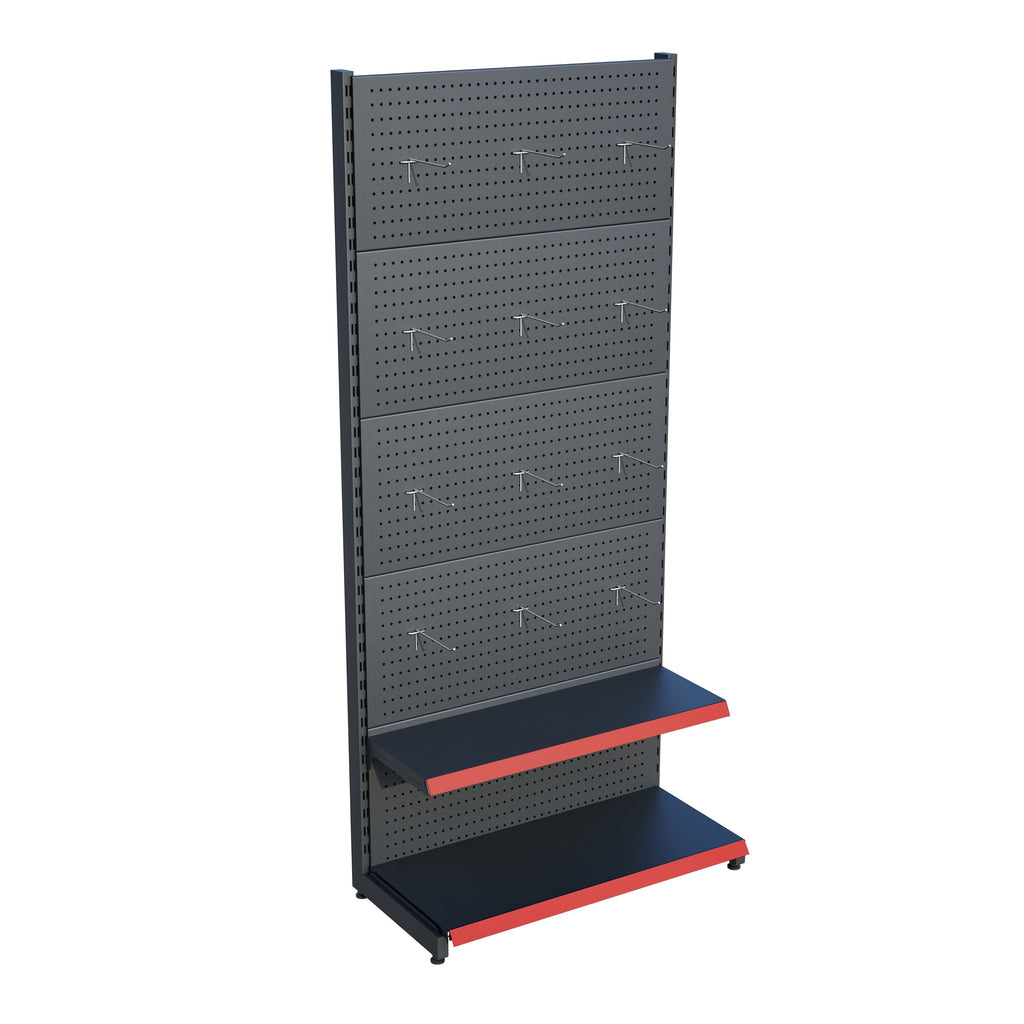 Antrasit Market Petshop Kırtasiye Rafı Hırdavat Rafı D30CMxG80CMxH220CM Antrasit Delikli Pano + Kancalı Raf