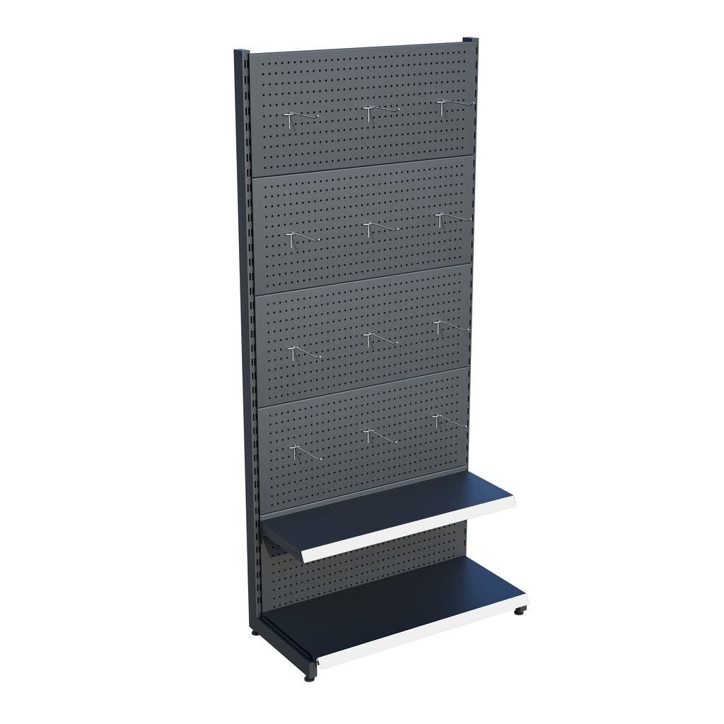 Antrasit Market Petshop Kırtasiye Rafı Hırdavat Rafı D30CMxG80CMxH220CM Antrasit Delikli Pano + Kancalı Raf