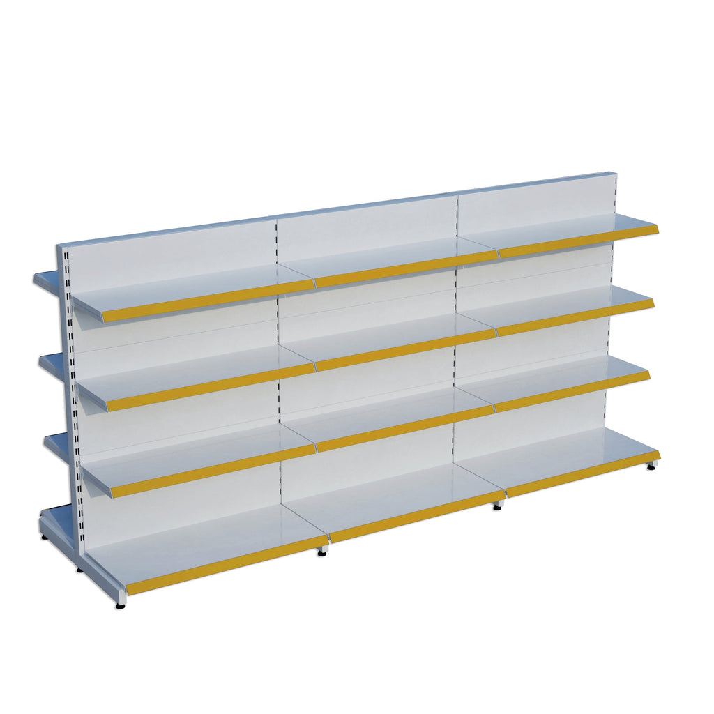 Beyaz Çift Yönlü Orta Reyon Market RafıD30CMxG240CMxH140CM