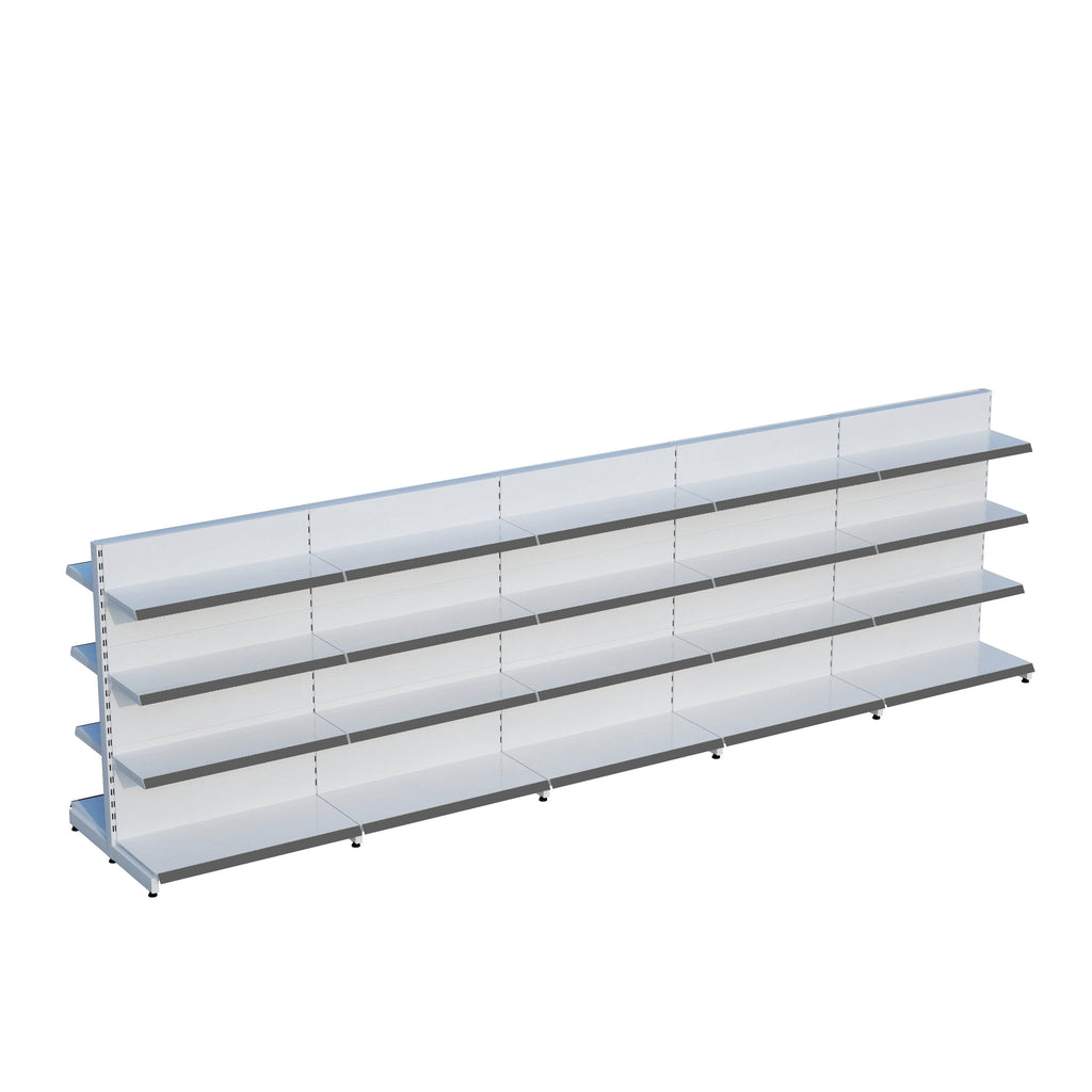 Beyaz Çift Yönlü Orta Reyon Market RafıD30CMxG300CMxH140CM