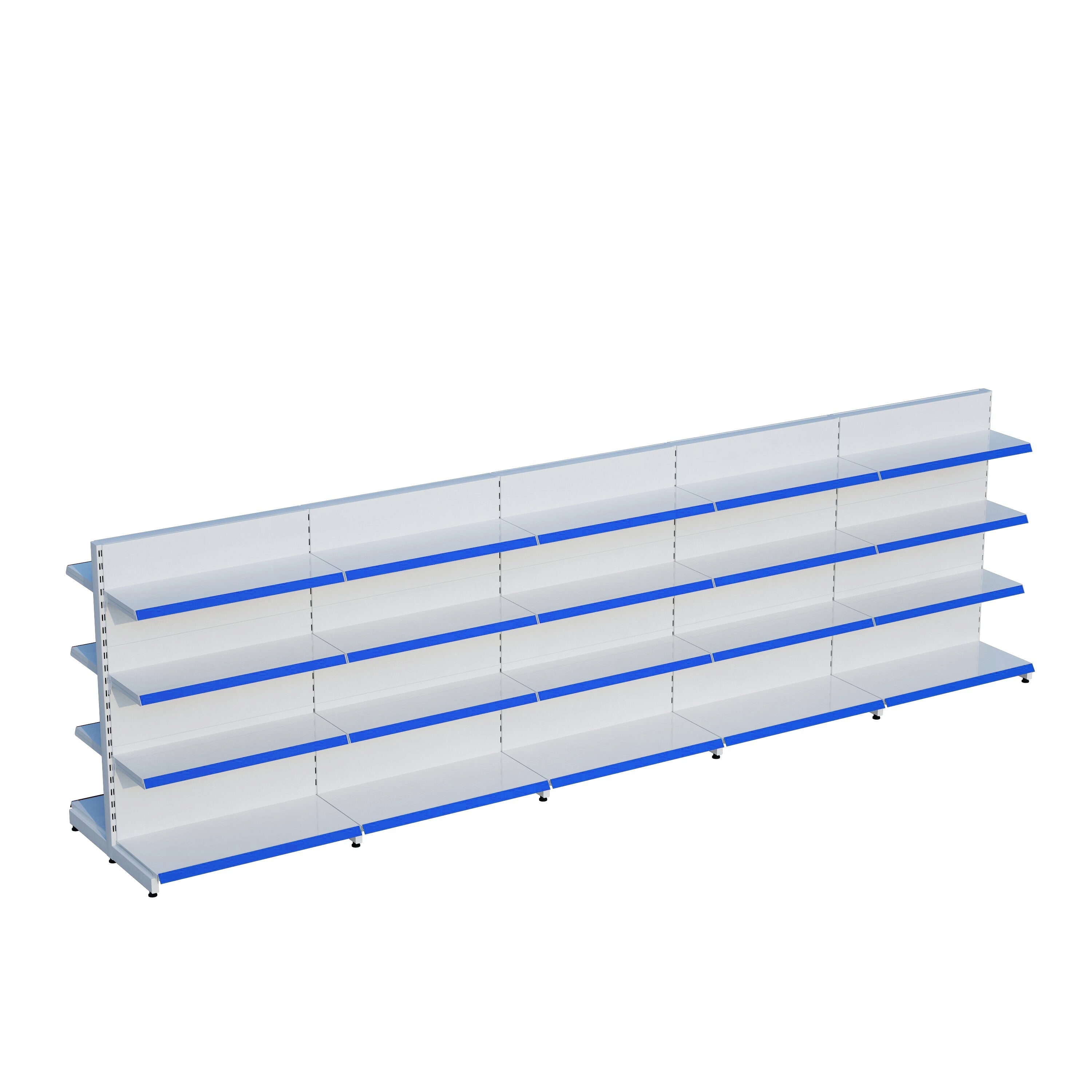 Beyaz Çift Yönlü Orta Reyon Market RafıD30CMxG400CMxH140CM