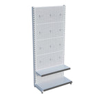 Beyaz Market Petshop Kırtasiye Rafı Hırdavat Rafı D30CMxG100CMxH220CM Beyaz Delikli Pano + Kancalı Raf