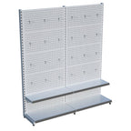 Beyaz Market Petshop Kırtasiye Rafı Hırdavat Rafı D30CMxG120CMxH220CM Beyaz Delikli Pano + Kancalı Raf