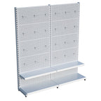 Beyaz Market Petshop Kırtasiye Rafı Hırdavat Rafı D30CMxG120CMxH220CM Beyaz Delikli Pano + Kancalı Raf