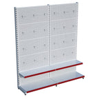 Beyaz Market Petshop Kırtasiye Rafı Hırdavat Rafı D30CMxG160CMxH220CM Beyaz Delikli Pano + Kancalı Raf