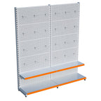 Beyaz Market Petshop Kırtasiye Rafı Hırdavat Rafı D30CMxG160CMxH220CM Beyaz Delikli Pano + Kancalı Raf