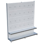 Beyaz Market Petshop Kırtasiye Rafı Hırdavat Rafı D30CMxG200CMxH220CM Beyaz Delikli Pano + Kancalı Raf