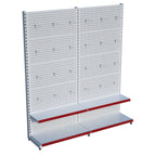 Beyaz Market Petshop Kırtasiye Rafı Hırdavat Rafı D30CMxG200CMxH220CM Beyaz Delikli Pano + Kancalı Raf