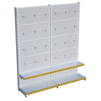 Beyaz Market Petshop Kırtasiye Rafı Hırdavat Rafı D30CMxG200CMxH220CM Beyaz Delikli Pano + Kancalı Raf