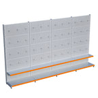 Beyaz Market Petshop Kırtasiye Rafı Hırdavat Rafı D30CMxG240CMxH220CM Beyaz Delikli Pano + Kancalı Raf