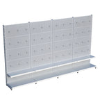 Beyaz Market Petshop Kırtasiye Rafı Hırdavat Rafı D30CMxG280CMxH220CM Beyaz Delikli Pano + Kancalı Raf