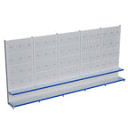 Beyaz Market Petshop Kırtasiye Rafı Hırdavat Rafı D30CMxG500CMxH220CM Beyaz Delikli Pano + Kancalı Raf