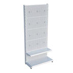 Beyaz Market Petshop Kırtasiye Rafı Hırdavat Rafı D30CMxG70CMxH220CM Beyaz Delikli Pano + Kancalı Raf