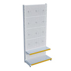 Beyaz Market Petshop Kırtasiye Rafı Hırdavat Rafı D30CMxG80CMxH220CM Beyaz Delikli Pano + Kancalı Raf